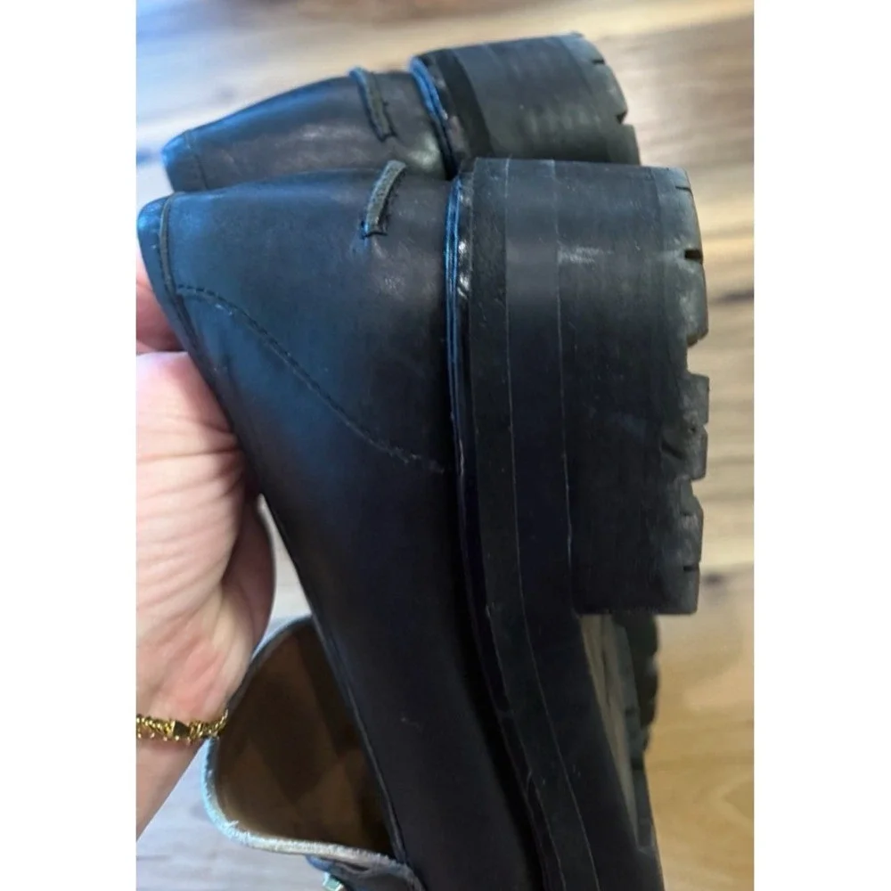 Sam Edelman Tully Bit Loafers Womens 9M Black White Leather Lug Sole Shoes - Picture 9 of 16